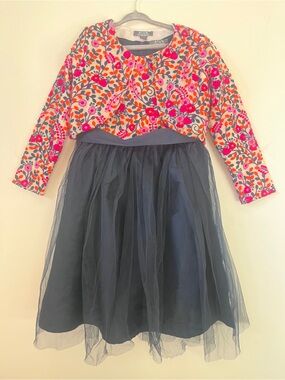 A.T.U.N. Navy Tulle Skirt & Embroidered Floral Dress with Matching Bolero